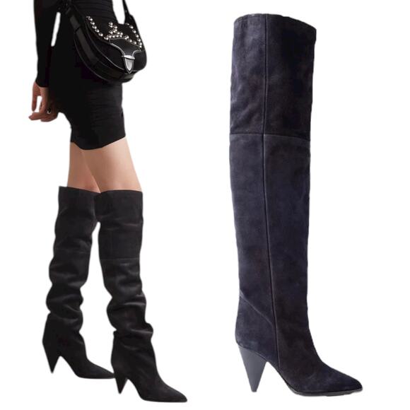Isabel Marant Shoes - Isabel Marant Riria Suede Slouchy Tall Boots Midnight Blue Size 38
